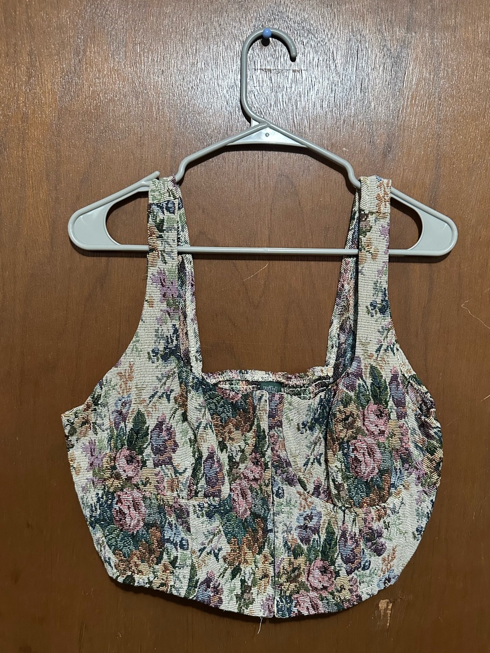 wild fable Floral Jacquard Crop Top - Cream, Pink, Green, Brown